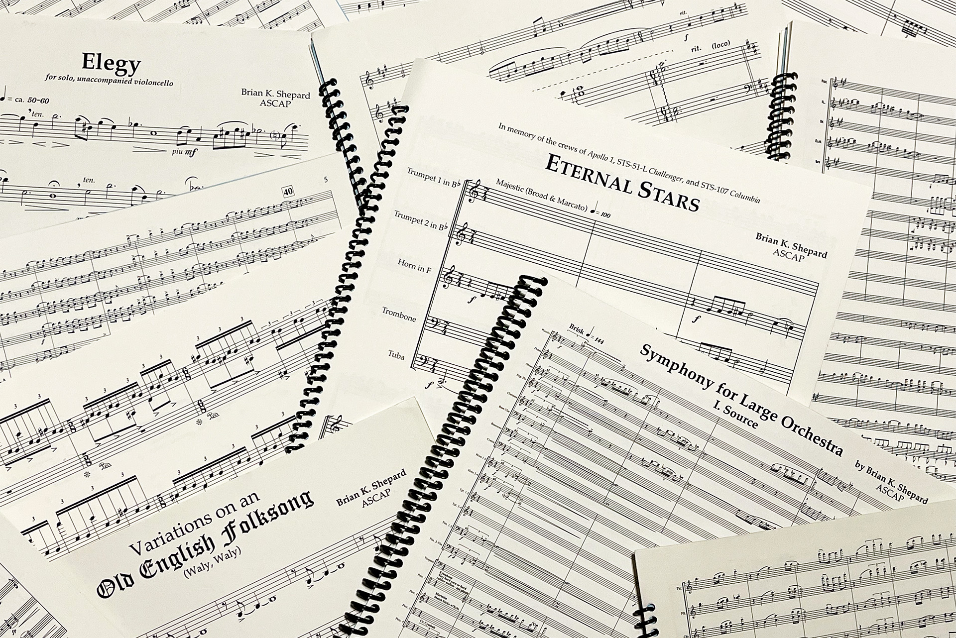 A number of music scores composed by Brian K Shepard